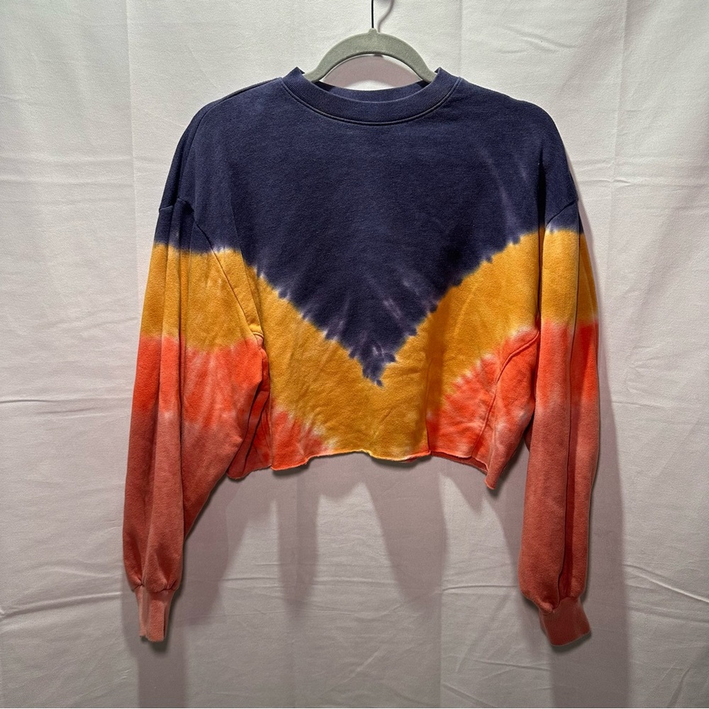 PINK Victoria's Secret Sweatshirt Extra Small Orange Tie Dye Oversized Cropped